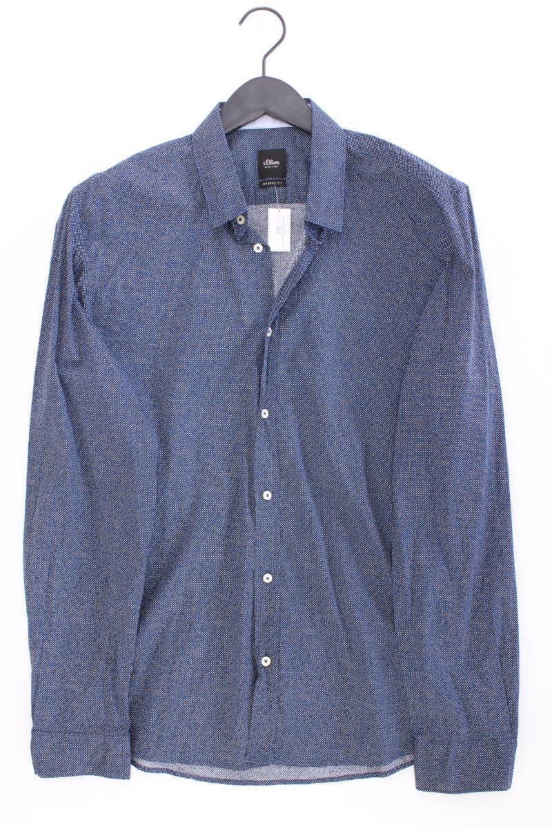 s.Oliver Black Label Langarmhemd für Herren Gr. L blau aus Baumwolle