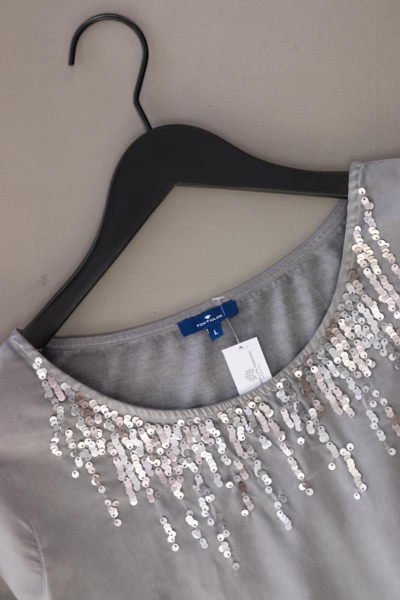 Tom Tailor Regular Bluse Gr. L 3/4 Ärmel mit Pailletten grau
