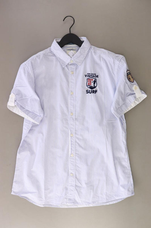 Tom Tailor Kurzarmhemd für Herren Gr. XL gestreift blau aus Baumwolle