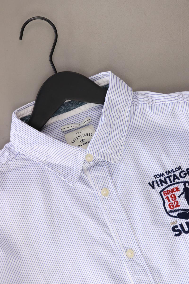 Tom Tailor Kurzarmhemd für Herren Gr. XL gestreift blau aus Baumwolle