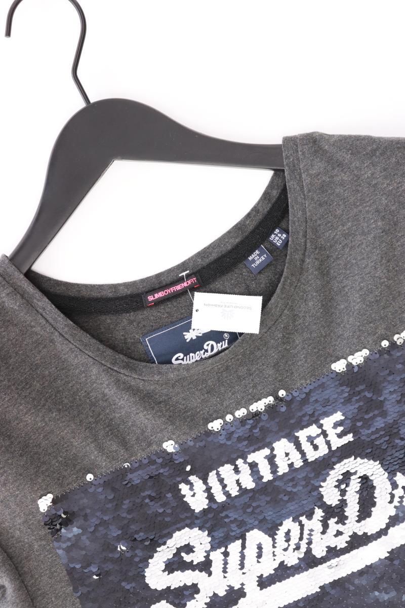 Superdry T-Shirt Gr. 38 Kurzarm mit Pailletten grau aus Baumwolle