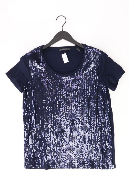Esprit T-Shirt Gr. L Kurzarm mit Pailletten blau aus Viskose