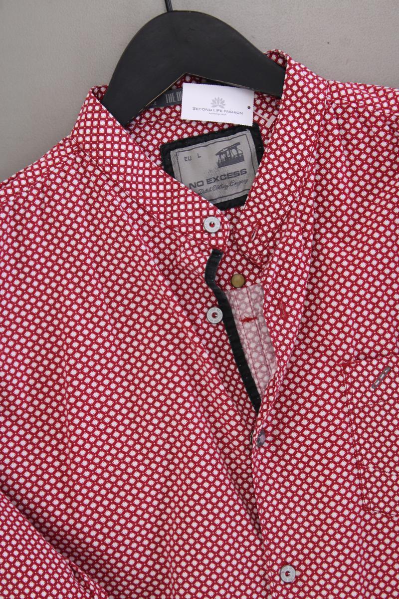 No Excess Langarmhemd für Herren Gr. L geometrisches Muster rot aus Baumwolle