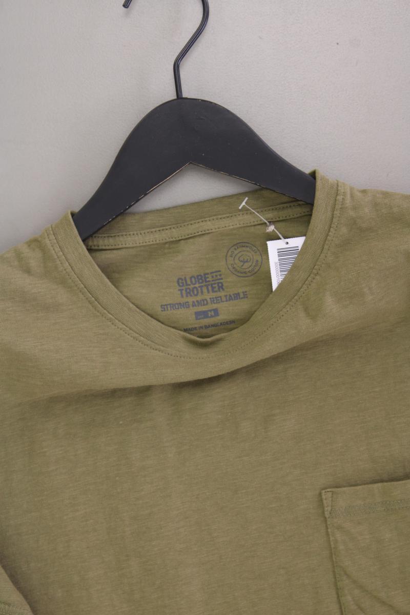 Globe Trotter T-Shirt für Herren Gr. M Kurzarm olivgrün aus Baumwolle