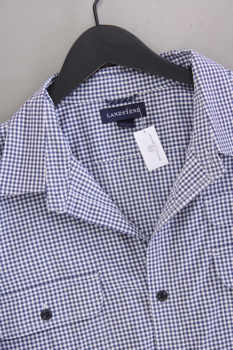 Lands' End Karohemd für Herren Gr. XL kariert Langarm blau aus Polyester