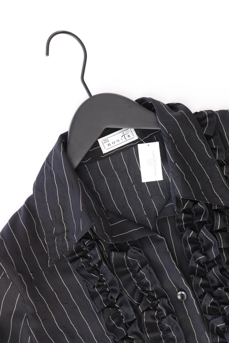 Bonita Rüschenbluse Gr. 38 gestreift Langarm Vintage schwarz aus Polyester