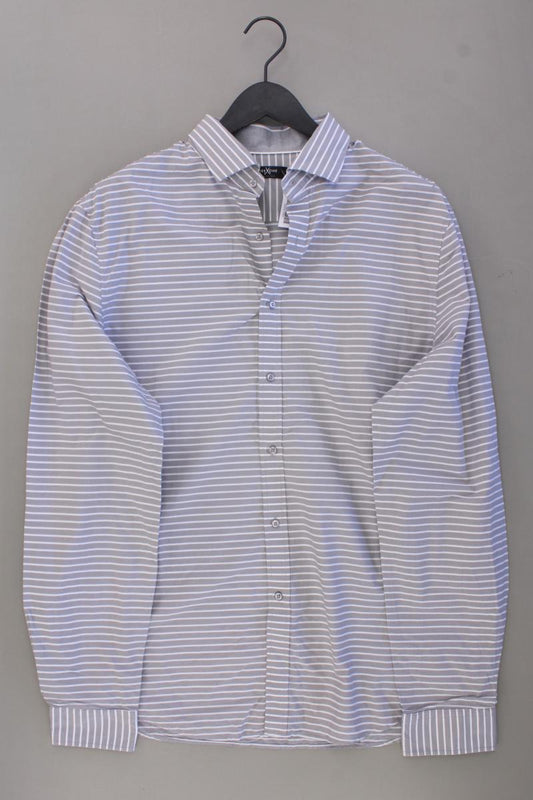 Pier One Langarmhemd für Herren Gr. XXL gestreift grau aus Baumwolle