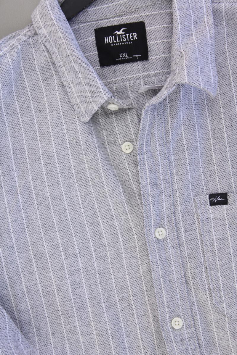 Hollister Langarmhemd für Herren Gr. XXL gestreift grau aus Baumwolle