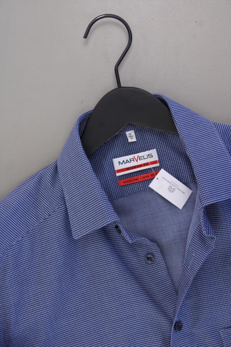 MARVELIS Langarmhemd für Herren Gr. Hemdgröße 41 blau aus Baumwolle