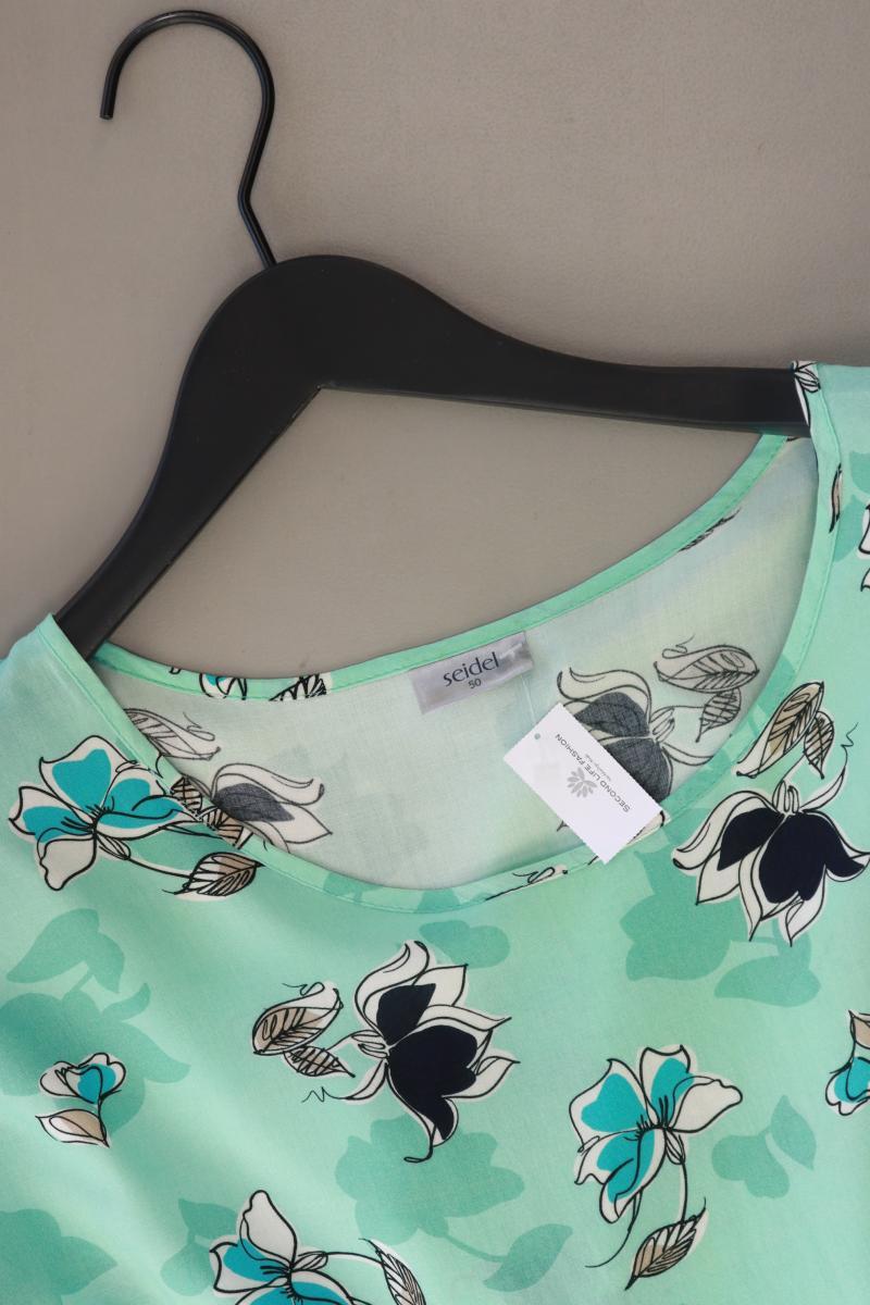 Seidel Kurzarmbluse Gr. 50 mit Blumenmuster türkis aus Viskose