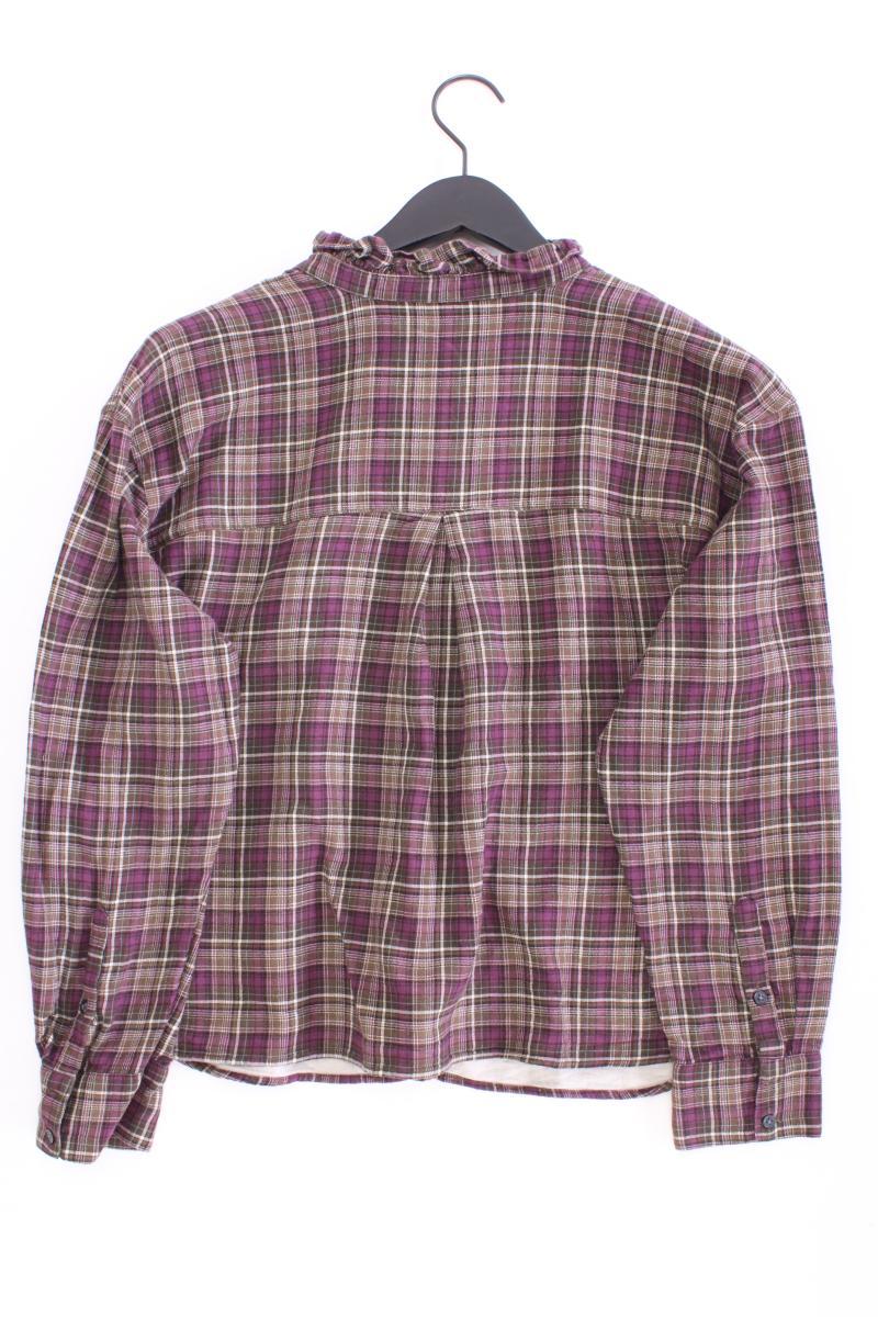 Banana Republic Rüschenbluse Gr. L kariert Langarm lila aus Baumwolle