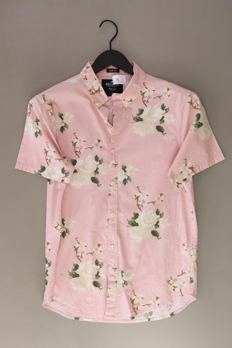 Hollister Kurzarmhemd für Herren Gr. S mit Blumenmuster rosa aus Baumwolle