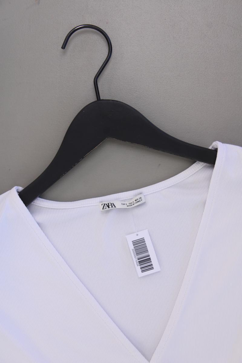 Zara Shirt mit V-Ausschnitt Gr. S Kurzarm weiß aus Polyester