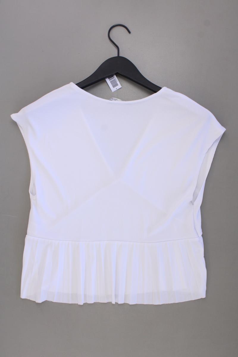 Zara Shirt mit V-Ausschnitt Gr. S Kurzarm weiß aus Polyester