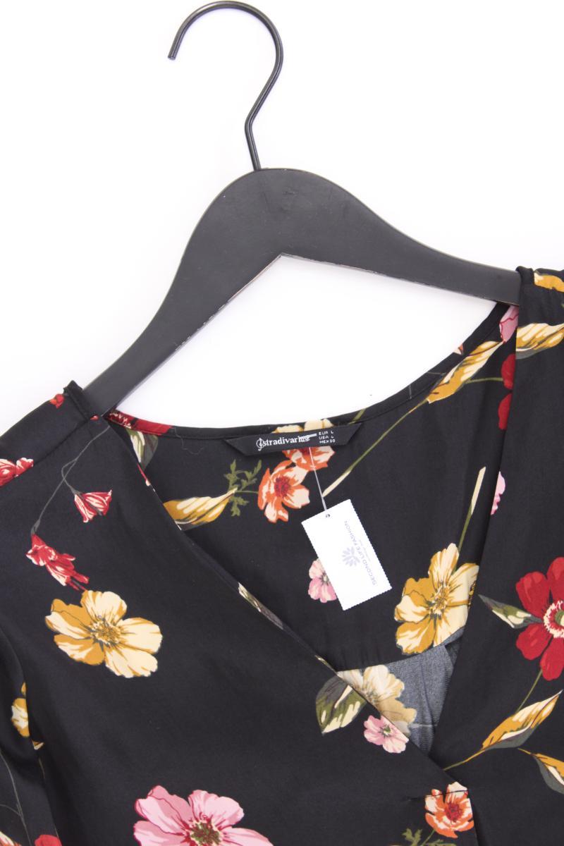 Stradivarius Classic Bluse Gr. L mit Blumenmuster 3/4 Ärmel schwarz