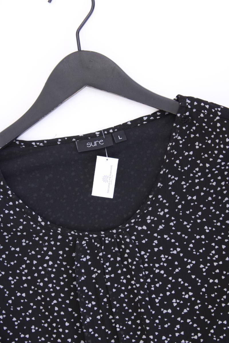Sure Bluse mit Herzmuster Gr. L Langarm schwarz aus Polyester
