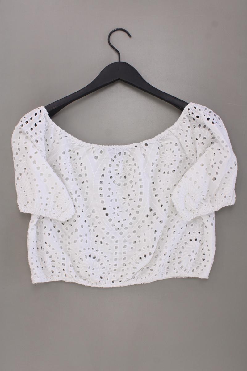 Zara Crop Bluse Gr. L Kurzarm weiß aus Baumwolle