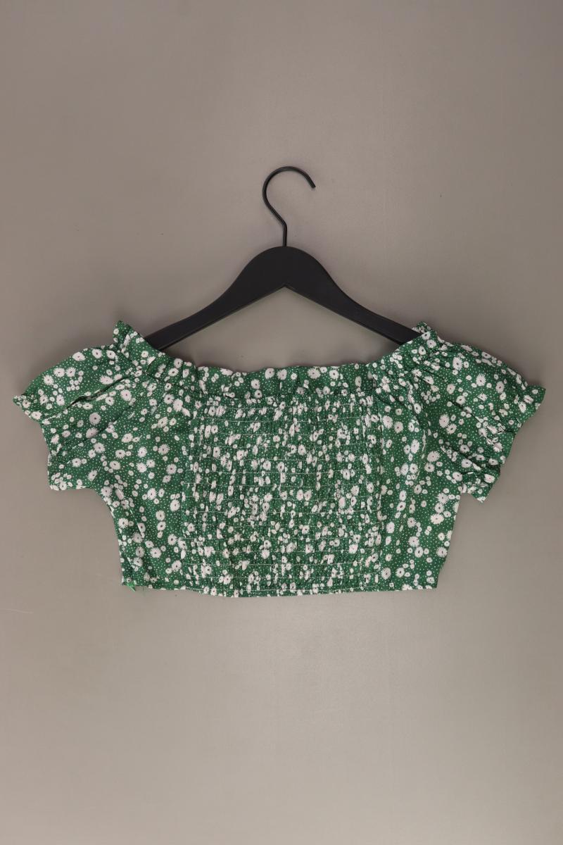 Zaful Crop Bluse Gr. S mit Blumenmuster Kurzarm mit Carmen-Ausschnitt grün