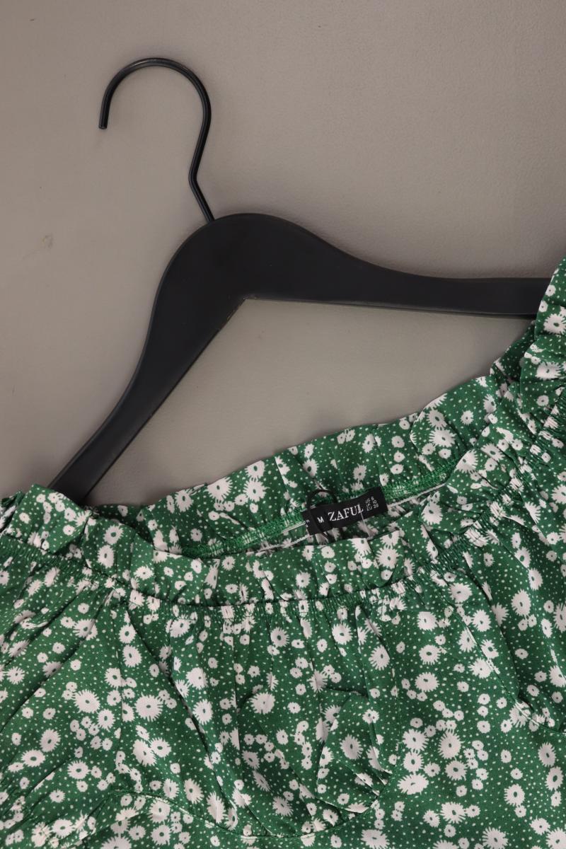 Zaful Crop Bluse Gr. S mit Blumenmuster Kurzarm mit Carmen-Ausschnitt grün