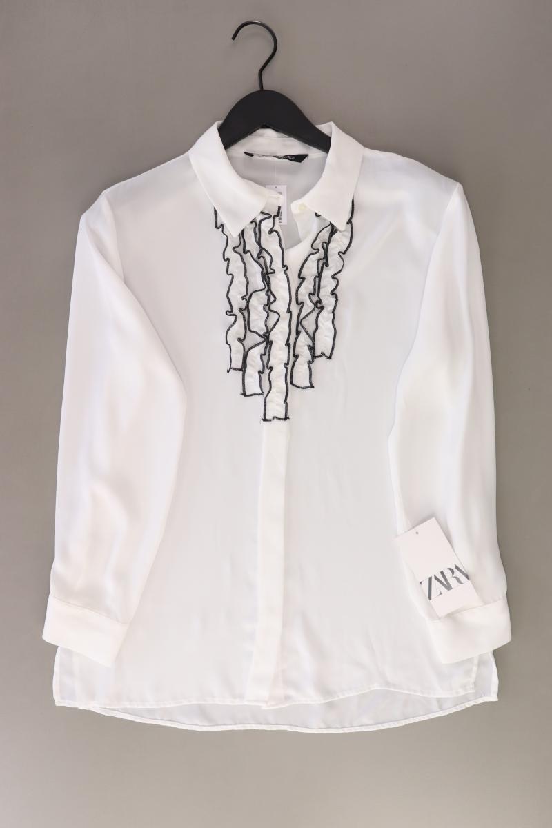 Zara Rüschenbluse Gr. S neu mit Etikett Langarm weiß aus Polyester