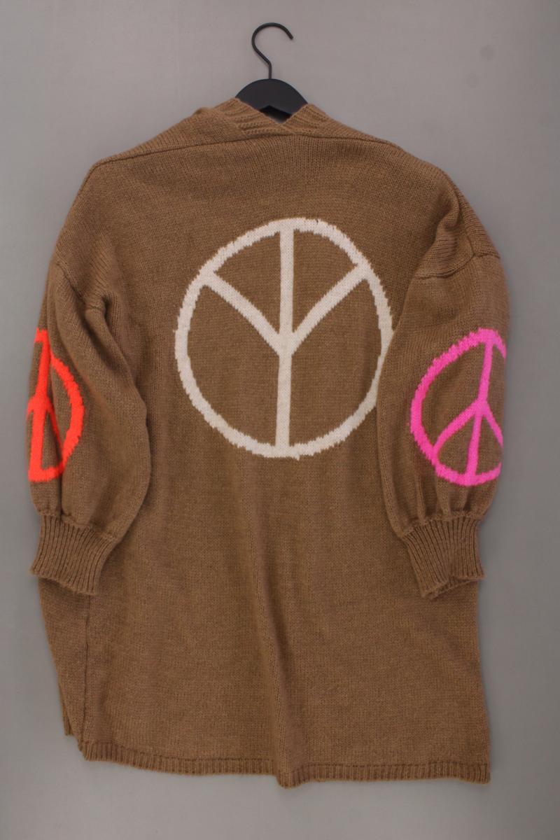 Strickjacke mit Peace Zeichen Gr. OneSize Langarm braun aus Polyacryl