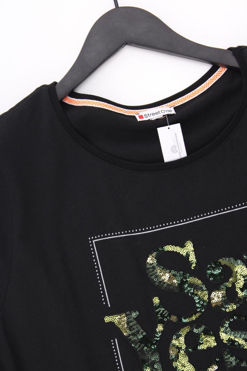 Street One Printshirt Gr. 46 Kurzarm mit Pailletten schwarz