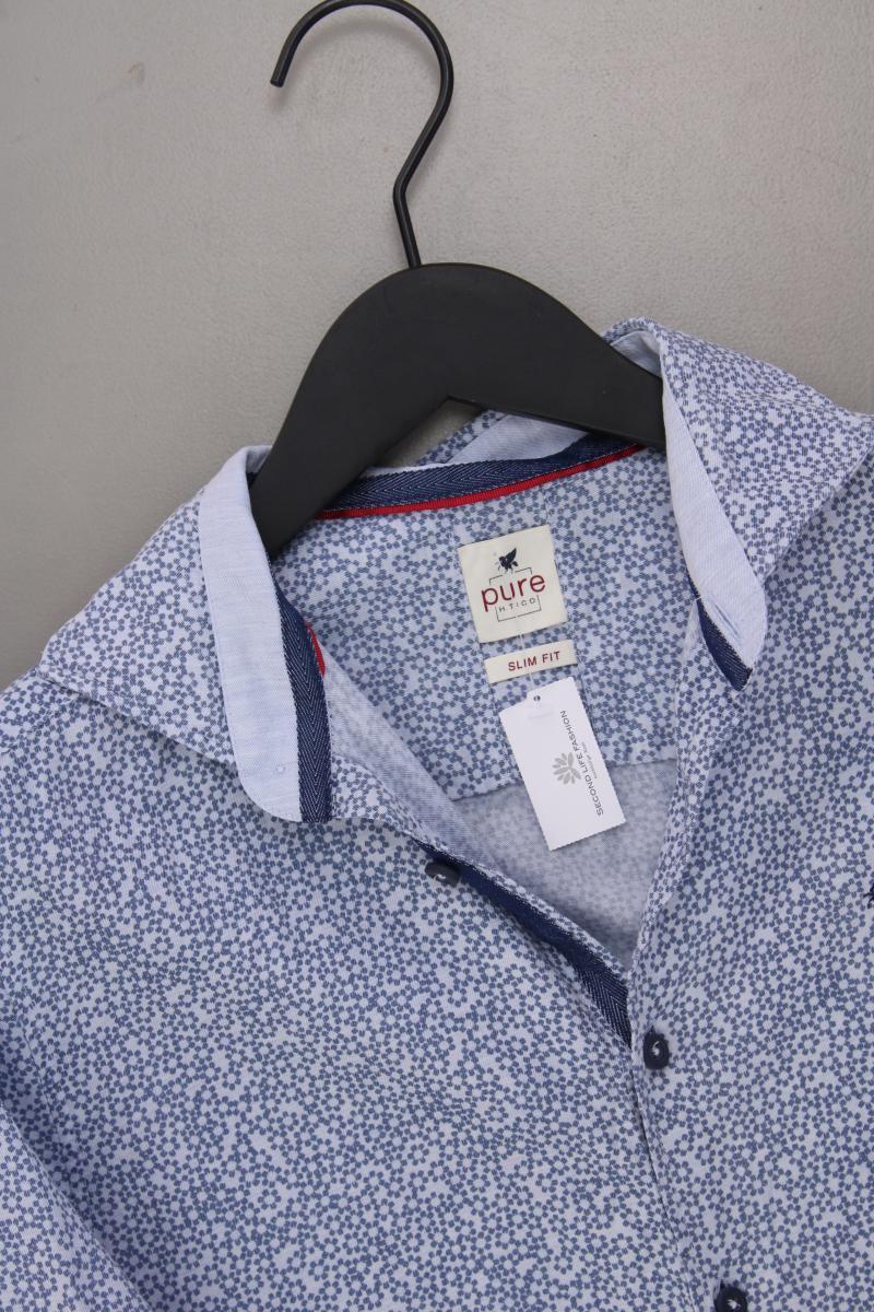 Pure Hatico Langarmhemd für Herren Gr. S blau aus Lyocell