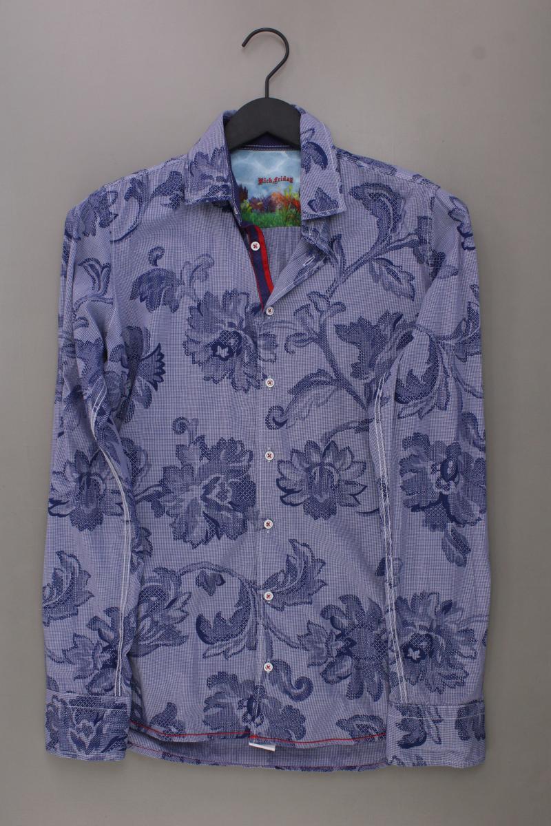 Rich Friday Langarmhemd für Herren Gr. S mit Blumenmuster blau aus Baumwolle