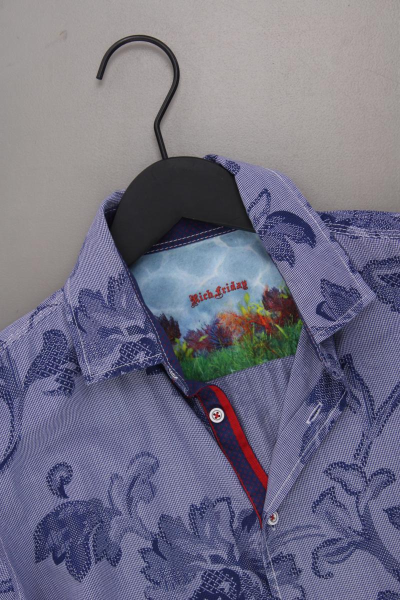 Rich Friday Langarmhemd für Herren Gr. S mit Blumenmuster blau aus Baumwolle