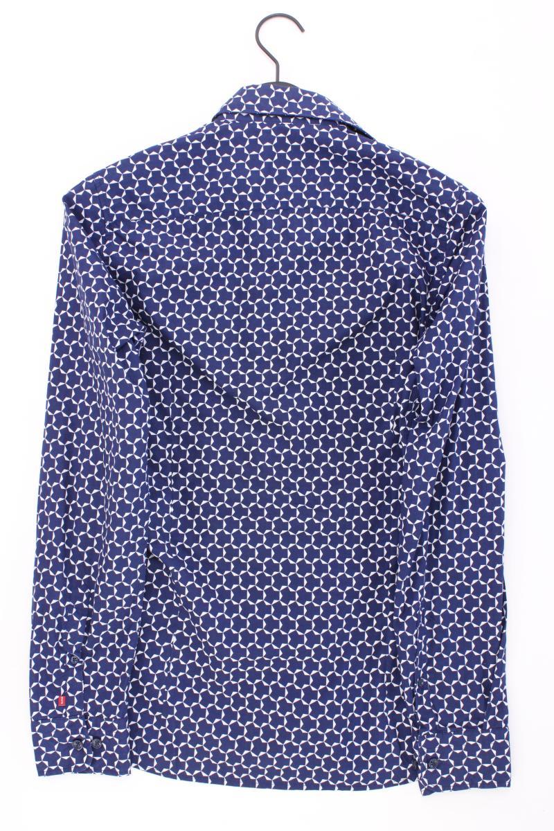 Pure Langarmhemd für Herren Gr. S geometrisches Muster blau aus Baumwolle