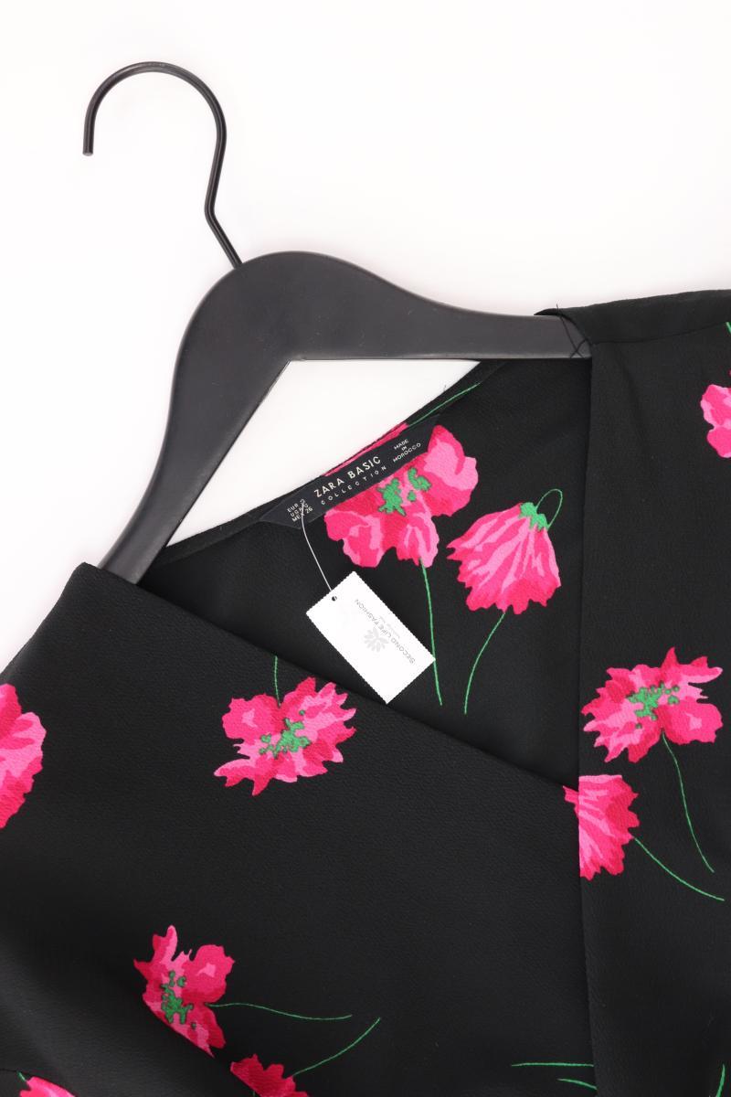 Zara Regular Bluse Gr. S mit Blumenmuster 3/4 Ärmel schwarz aus Polyester