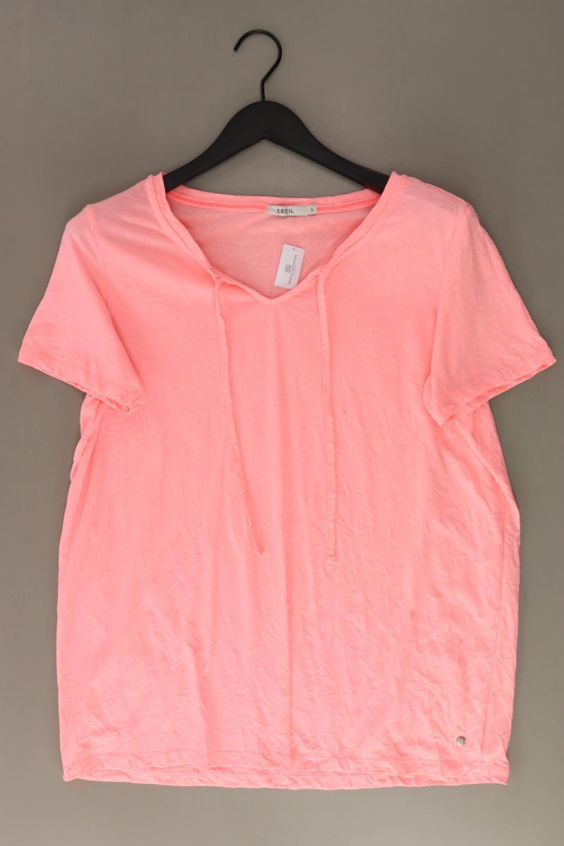 Cecil Shirt mit V-Ausschnitt Gr. L Kurzarm pink aus Baumwolle