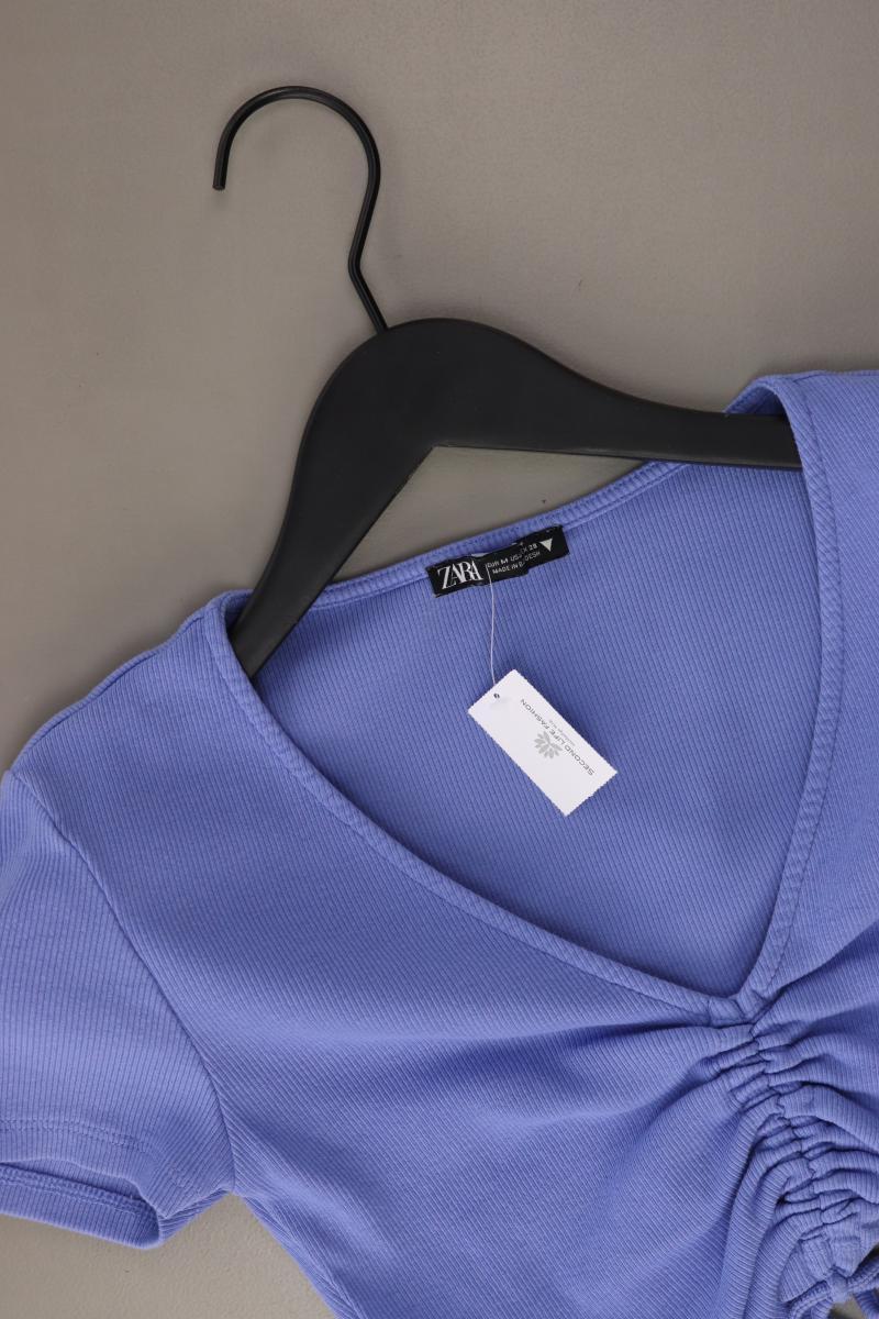 Zara Cropped Shirt Gr. M Kurzarm blau aus Baumwolle