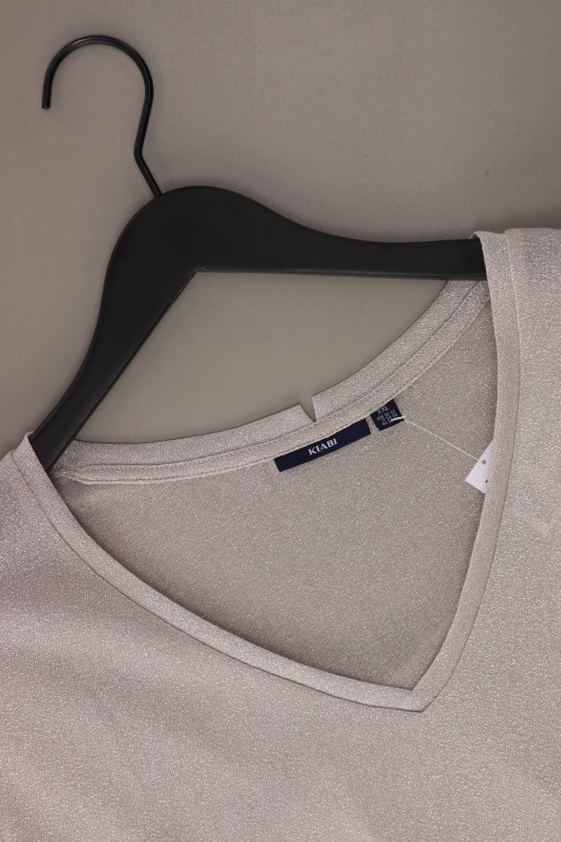 Kiabi Shirt mit V-Ausschnitt Gr. XXL Kurzarm mit Glitzer silber aus Polyamid