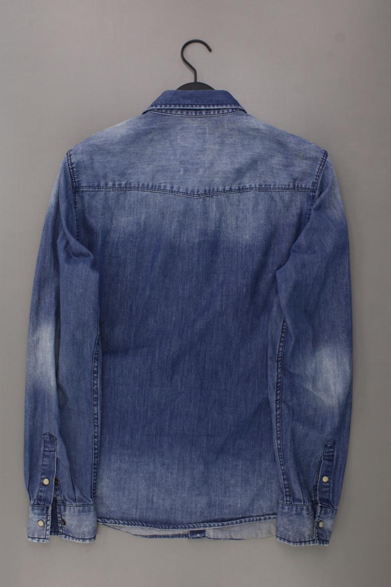 Bershka Jeanshemd für Herren Gr. L Langarm blau aus Baumwolle