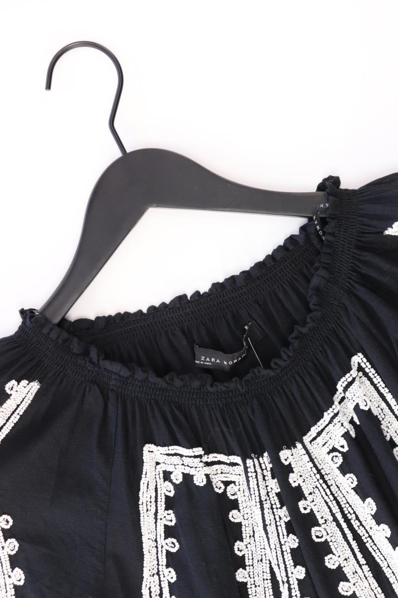 Zara Comfort Bluse Gr. S 3/4 Ärmel mit Carmen-Ausschnitt schwarz aus Baumwolle