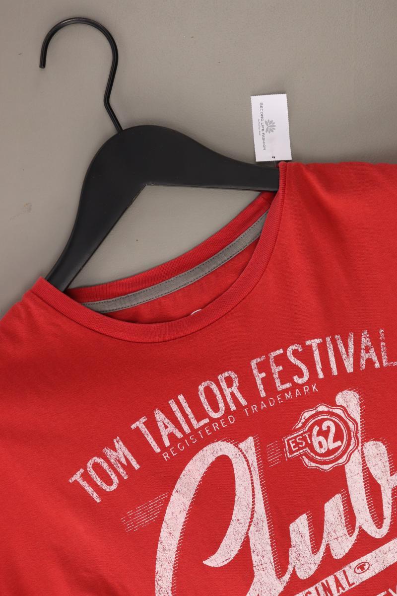 Tom Tailor Printshirt für Herren Gr. M Kurzarm rot aus Baumwolle