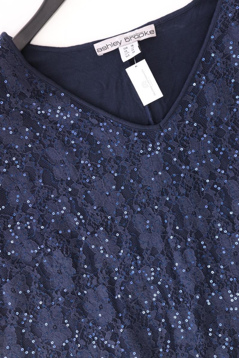 Ashley Brooke Spitzenbluse Gr. 48 Kurzarm mit Pailletten blau aus Polyester