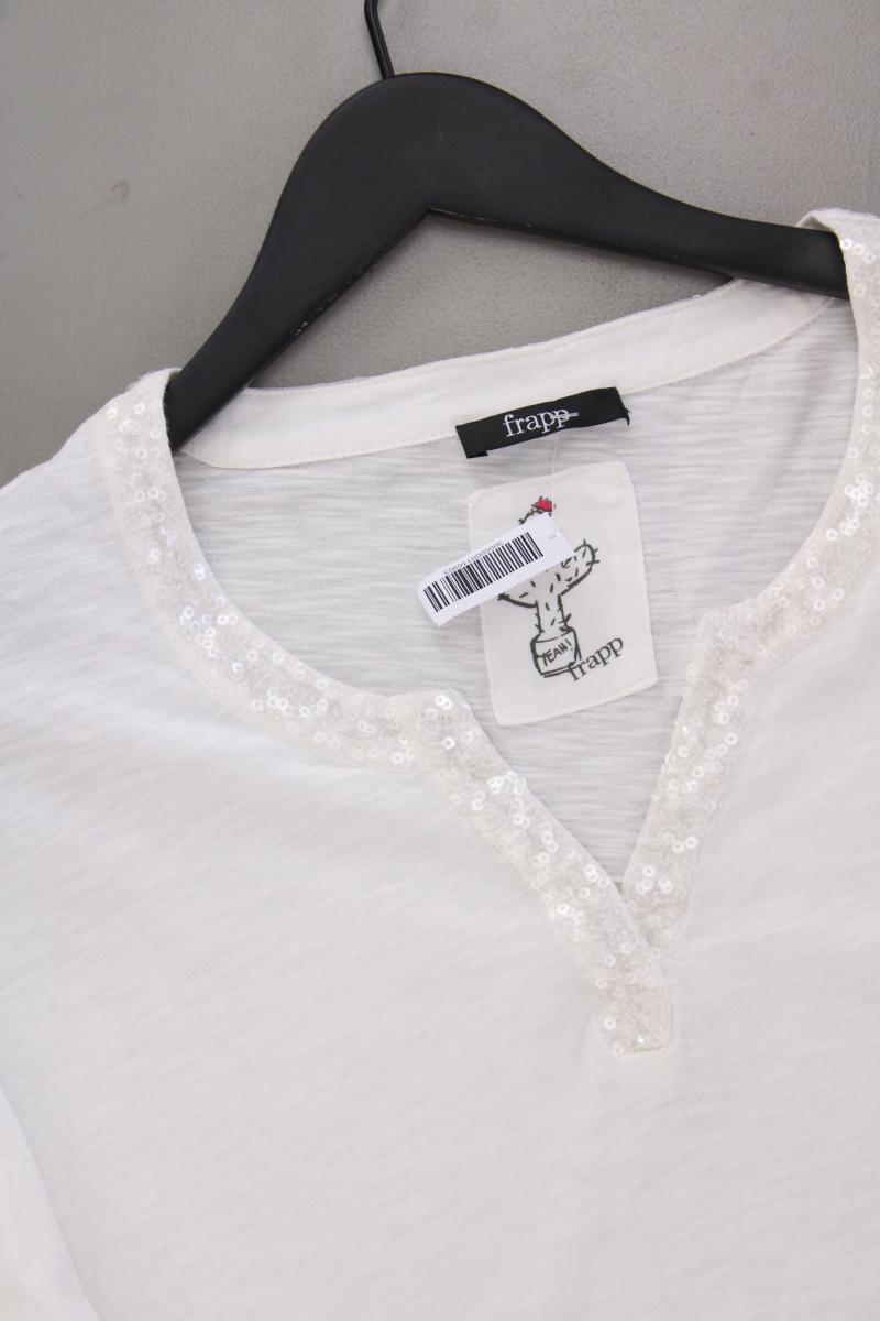Frapp Shirt mit V-Ausschnitt Gr. 48 Kurzarm mit Pailletten weiß aus Baumwolle