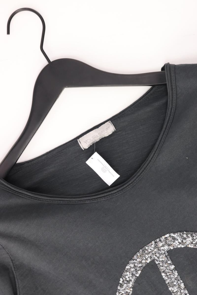 Your & Self Langarmshirt Peacezeichen Gr. M mit Pailletten grau