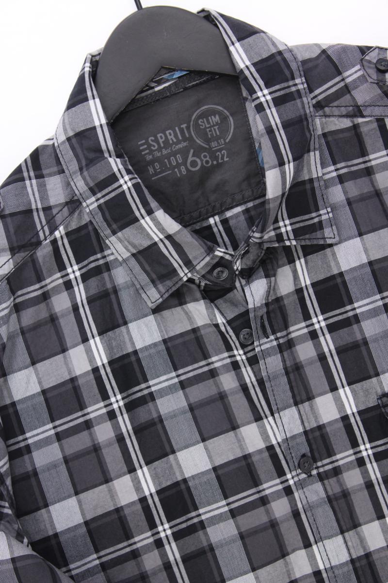 Esprit Karohemd für Herren Gr. XL kariert Langarm grau aus Baumwolle