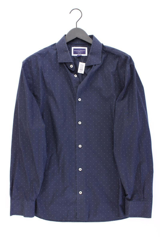 CHARLES TYRWHITT Langarmhemd für Herren Gr. XL gepunktet blau aus Baumwolle