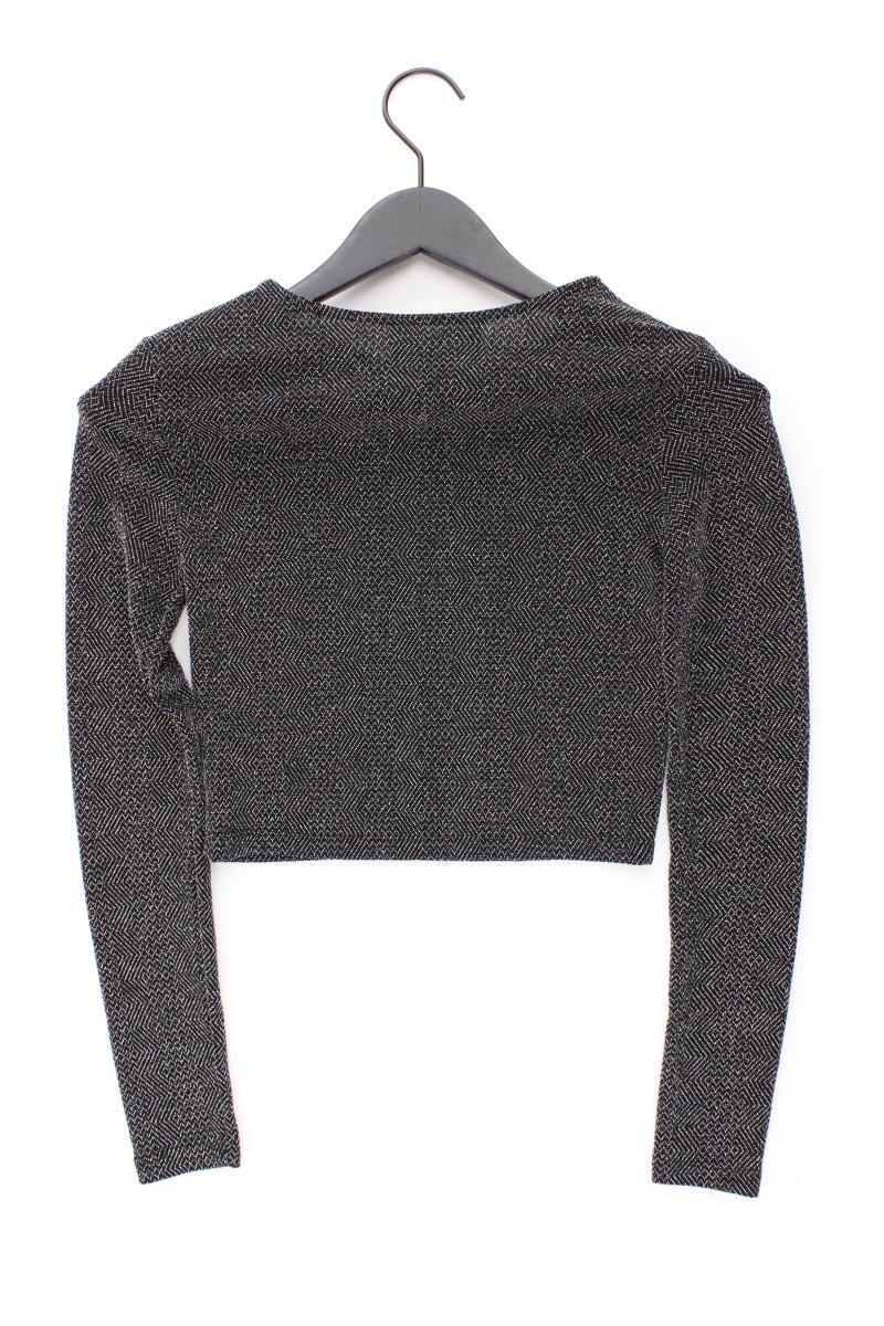 H&M Glitzer Crop Longshirt Gr. XS Langarm mit Glitzer silber aus Polyamid