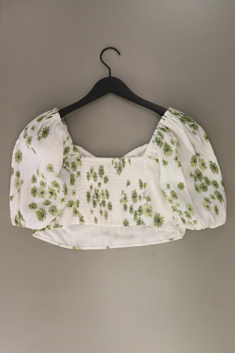 Abercrombie & Fitch Crop Bluse Gr. L mit Blumenmuster 3/4 Ärmel weiß