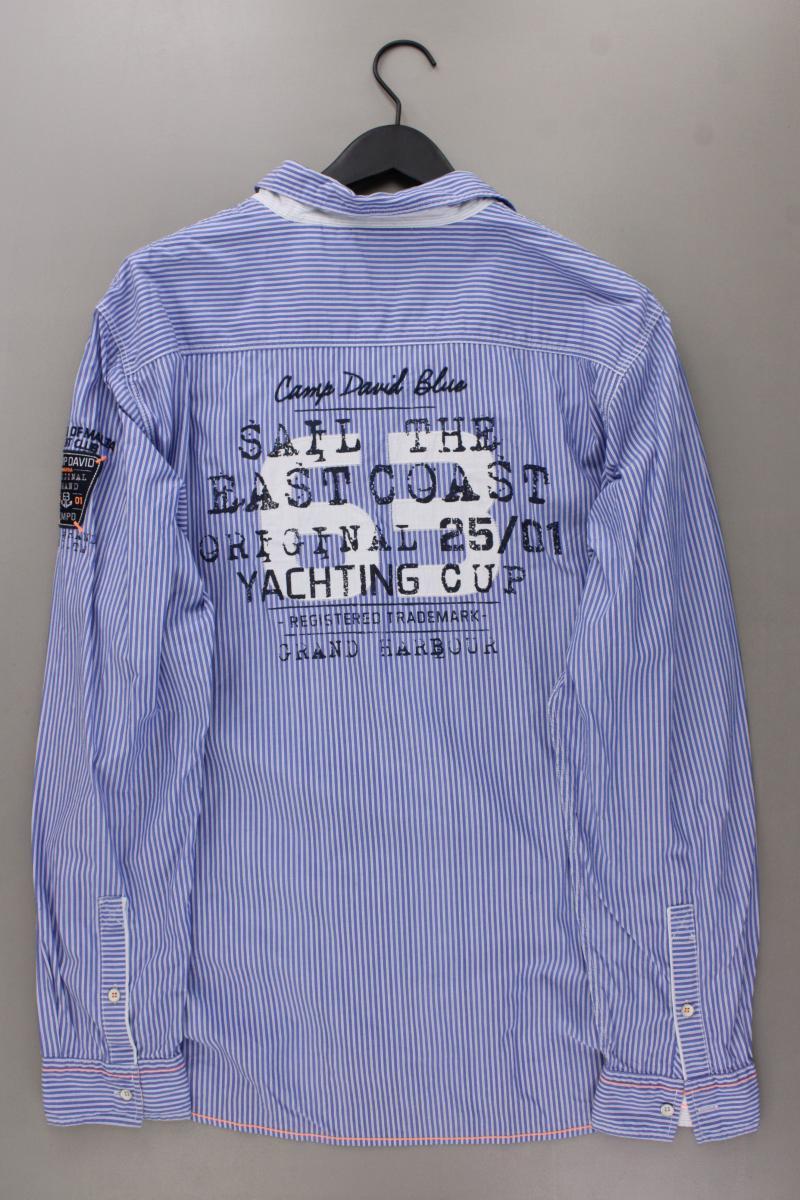 Camp David Langarmhemd für Herren Gr. XXL gestreift blau aus Baumwolle