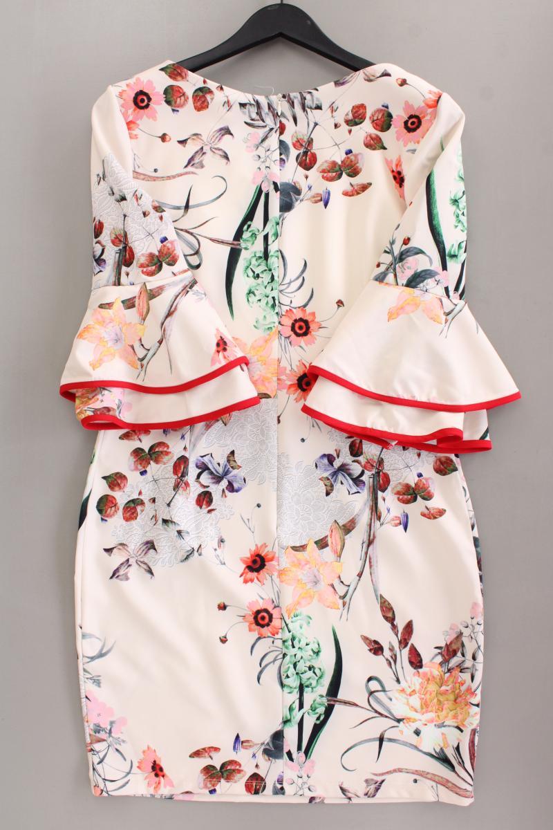 Midikleid Gr. 38 mit Blumenmuster Trompetenärmel mehrfarbig aus Polyester
