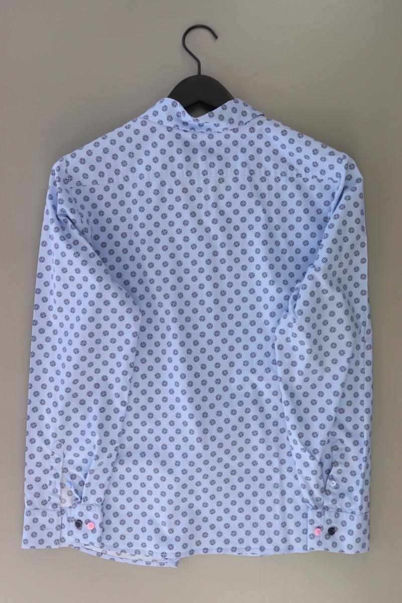 Walbusch Langarmbluse Gr. 44 geometrisches Muster blau aus Baumwolle