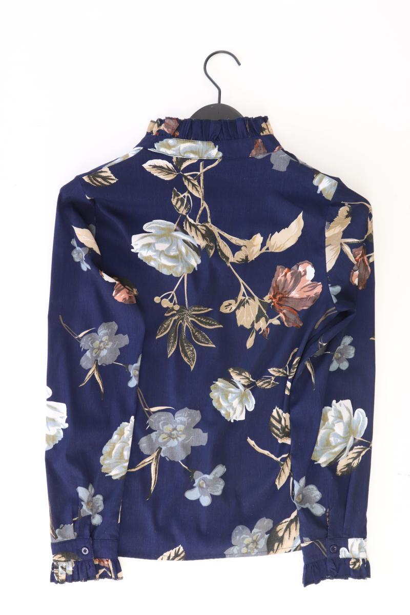 Sisters Point Rüschenbluse Gr. S mit Blumenmuster Langarm blau aus Polyester