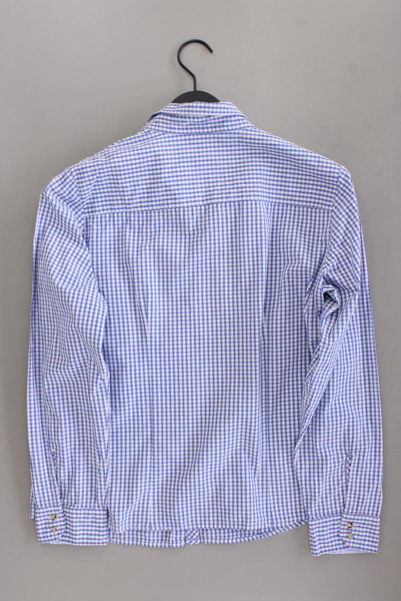 OS Trachten Karobluse Gr. 42 kariert Langarm blau aus Baumwolle