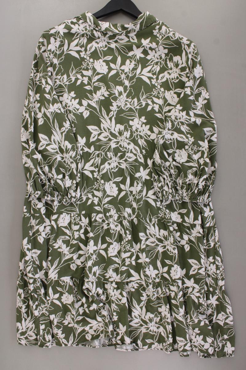Midikleid Gr. 46 mit Blumenmuster 3/4 Ärmel olivgrün